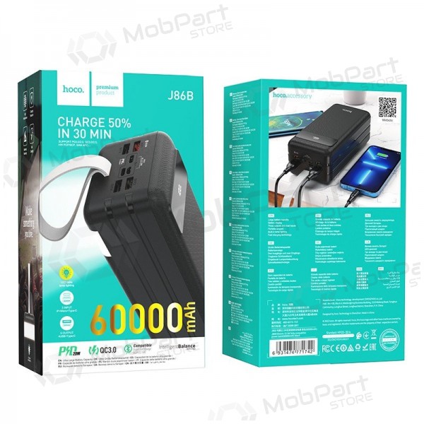 externe Batterie Power Bank Hoco J86B 22.5W PD+Quick Charge 3.0 60000mAh Schwarz