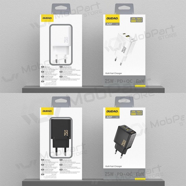 Telefonladegerät Dudao A26T 25 W GaN USB-C + USB-A weiß