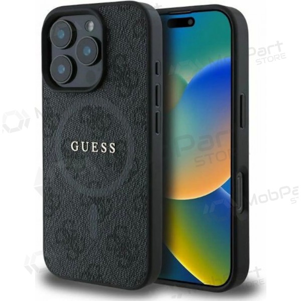 Apple iPhone 16 Pro hülle - Guess PU Leather 4G Colored Ring MagSafe (schwarz)