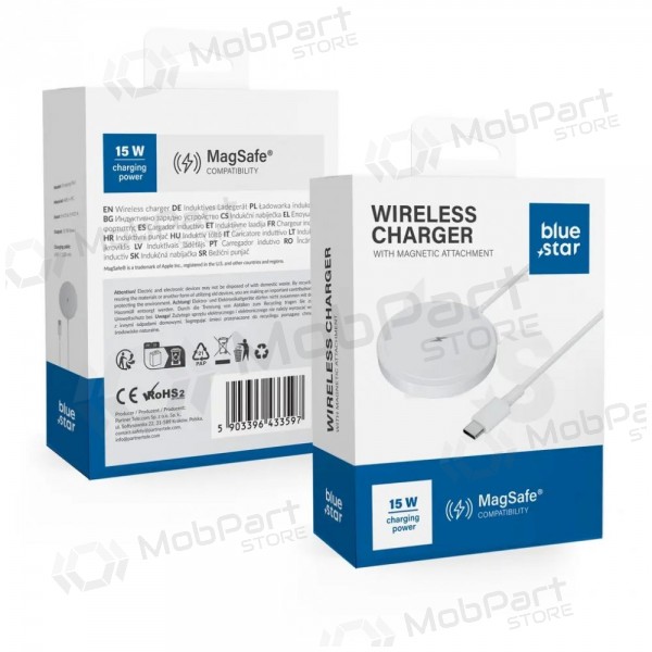 MagSafe kabelloses Ladegerät Blue Star Charing Pad 15 W mit USB-C Kabel weiß