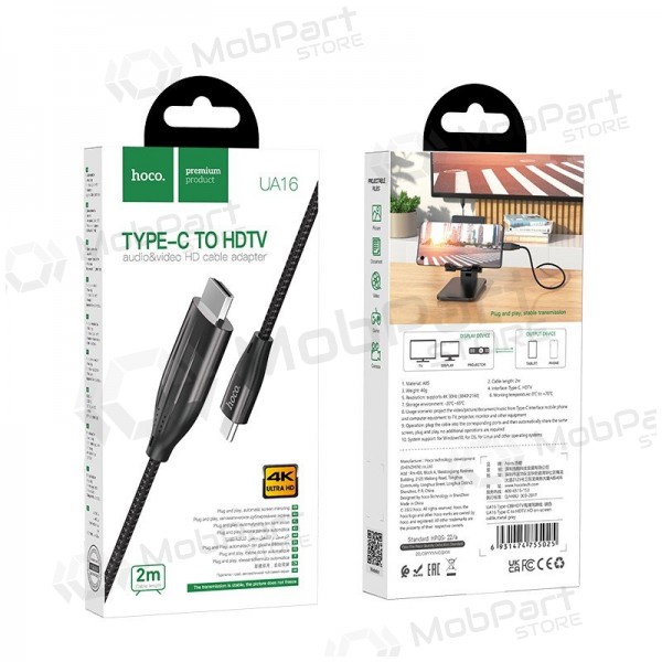 Kabel Hoco UA16 Type-C to HDMI 2.0m Grau