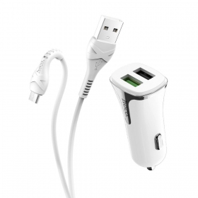 Ladegerät automobilinis Hoco Z31 Quick Charge 3.0 (3.4A) x 2 USB + microUSB (Weiß)