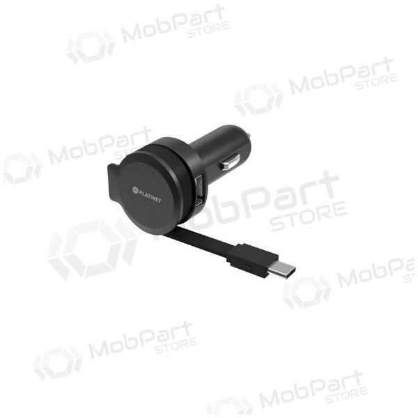 Auto-Ladegerät Platinet su Type-C laidu (1xUSB 2.4A) (Schwarz)
