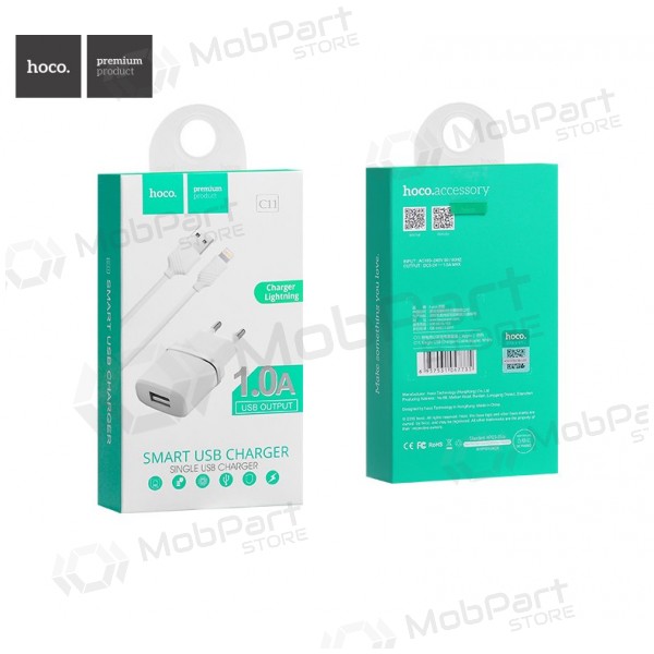 Ladegerät HOCO C11 Smart USB + lightning (5V 1A) (Weiß)