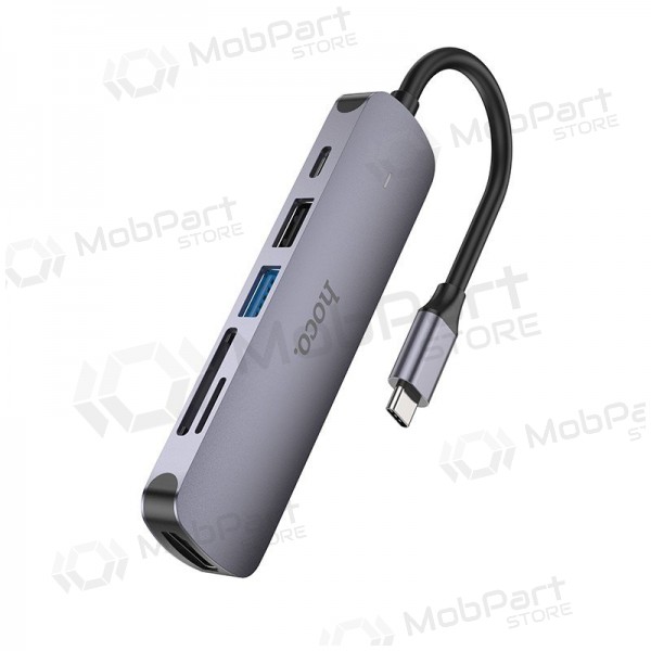USB-C adapter Hoco HB28 USB-C zu HDMI + USB 3.0 + USB 2.0 + SD + TF + PD grau