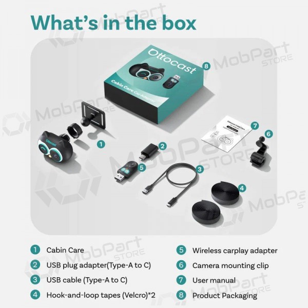 Kabelloser CarPlay-Adapter Ottocast Cabin Care CA520-T mit Babyphone-Funktion schwarz