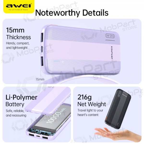 externe Batterie Power Bank Awei P20K 5V/2.4A 10000mAh Schwarz