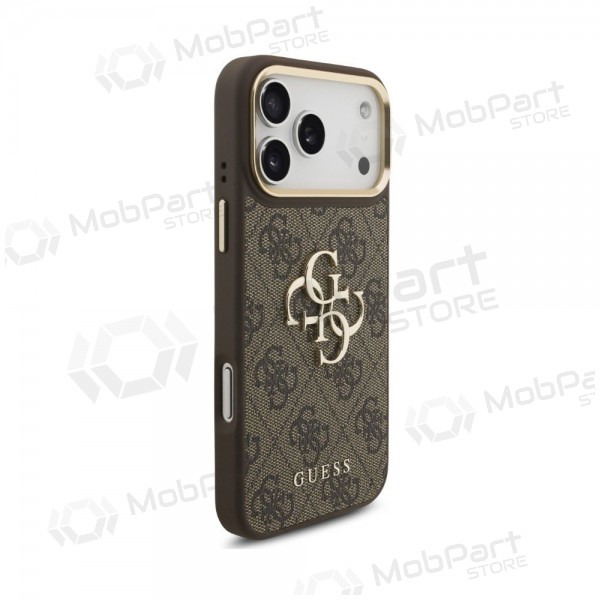 Apple iPhone 18 Pro Max hülle - Guess PU Leather 4G Metal Logo Gold Frame (braun)