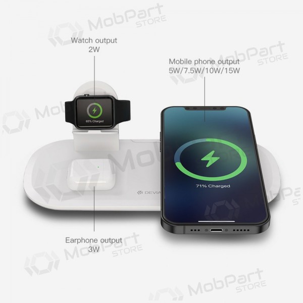 Ladegerät kabellos Devia 3in1 Smart Phone, Apple Watch, Airpods (Weiß)
