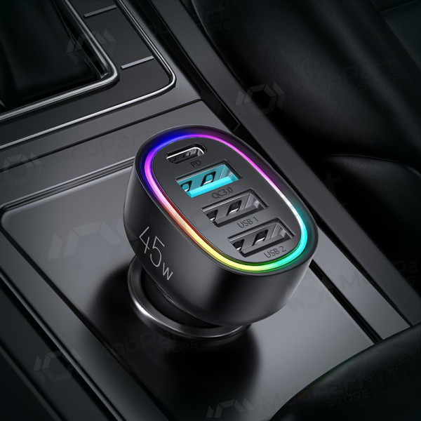 Ladegerät automobilinis Joyroom JR-CL09 LED 4xUSB (PD, QC) 45W (Schwarz)