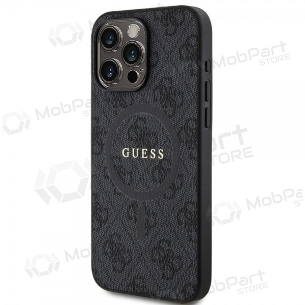 Apple iPhone 15 Pro Max hülle - Guess PU Leather 4G Colored Ring MagSafe (schwarz)