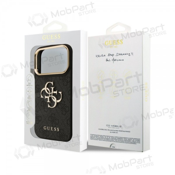Apple iPhone 18 Pro hülle - Guess PU Leather 4G Metal Logo Gold Frame (schwarz)