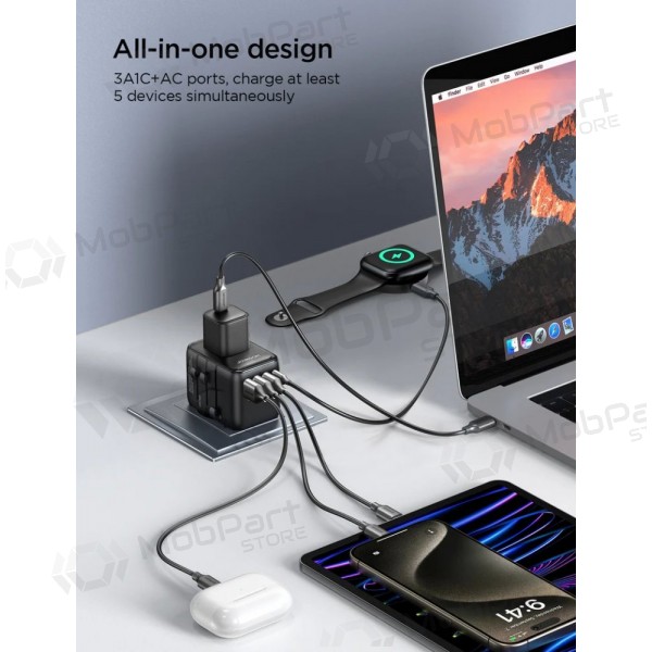 Universal kelioninis Ladegerät Joyroom JR-TCW01 3xUSB-A/USB-C Schwarz