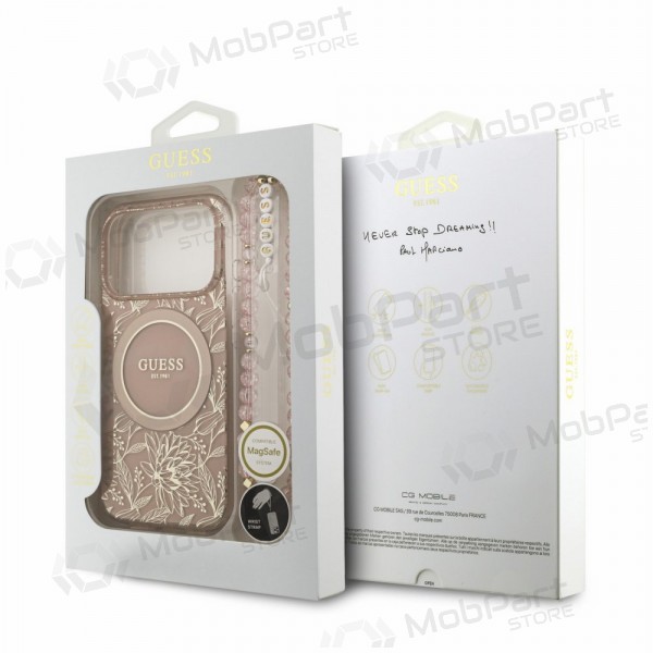 Apple iPhone 18 Pro Hülle - Guess IML Flowers Allover Strap MagSafe (Rosa)