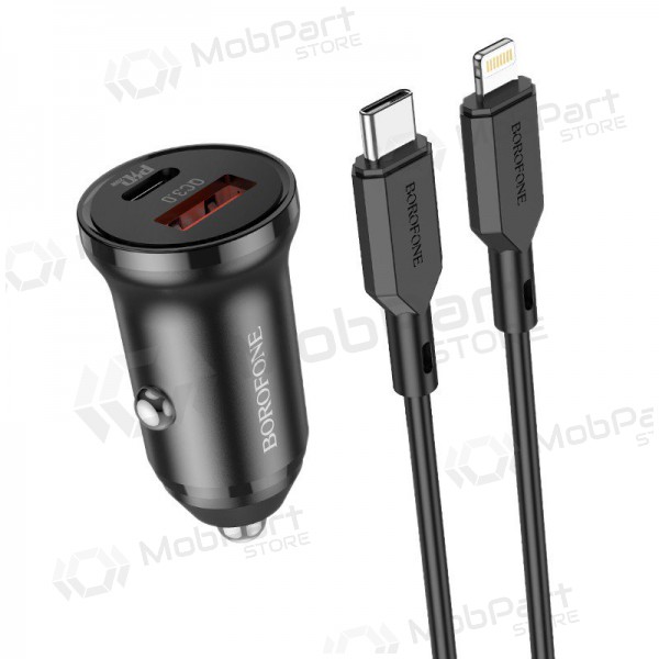 Ladegerät automobilinis Borofone BZ18A USB-A/Type-C PD20W+QC3.0 + Lightning (Schwarz)