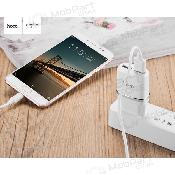 Ladegerät HOCO C12 Smart Dual USB + Lightning Kabel (5V 2.4A) (Weiß)