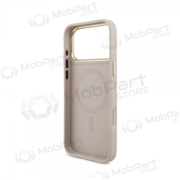 Apple iPhone 18 Pro Hülle - Guess PU Leather 4G Strass Triangle Logo Gold Frame MagSafe (rosa)