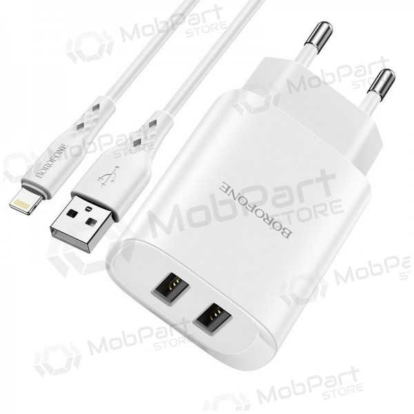 Ladegerät Borofone BN2 2xUSB 2.1A + Lightning (Weiß)