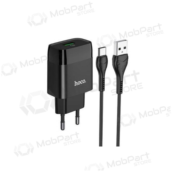 Ladegerät HOCO C72Q Glorious USB + type-C Kabel (QC3.0) (Schwarz)