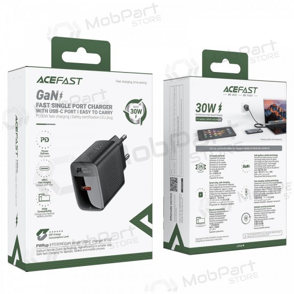 Ladegerät Acefast A98 30W GaN USB-C/USB-A Schwarz