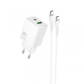 Hoco N71 30 W GaN USB-C + USB-A Telefonladegerät mit 1 m USB-C Kabel, weiß