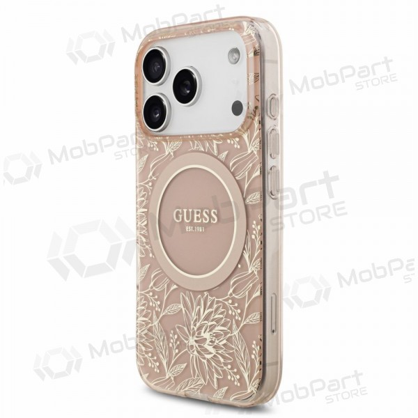 Apple iPhone 18 Pro Hülle - Guess IML Flowers Allover Strap MagSafe (Rosa)