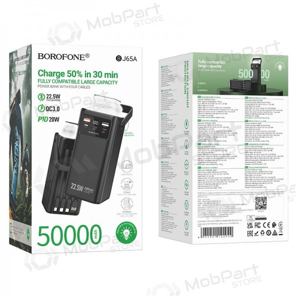 externe Batterie Power Bank Borofone BJ65A 22.5W 50000mAh Schwarz