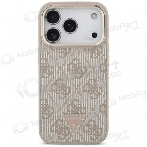 Apple iPhone 17 Pro hülle - Guess PU Leather 4G Strass Triangle Logo Gold Frame MagSafe (rosa)