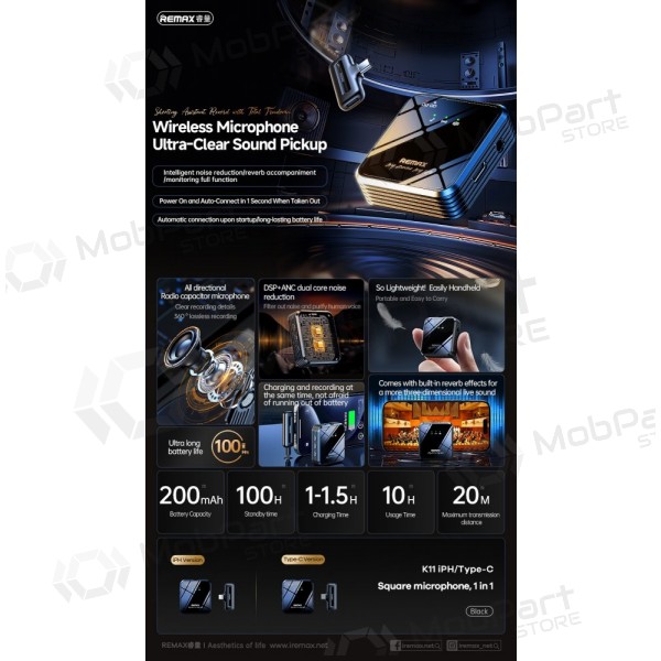 Mikrofon Remax K11 Lightning Schwarz