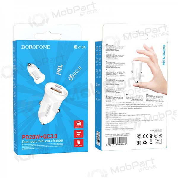 Ladegerät automobilinis Borofone BZ18A USB-A/Type-C PD20W+QC3.0 (Weiß)
