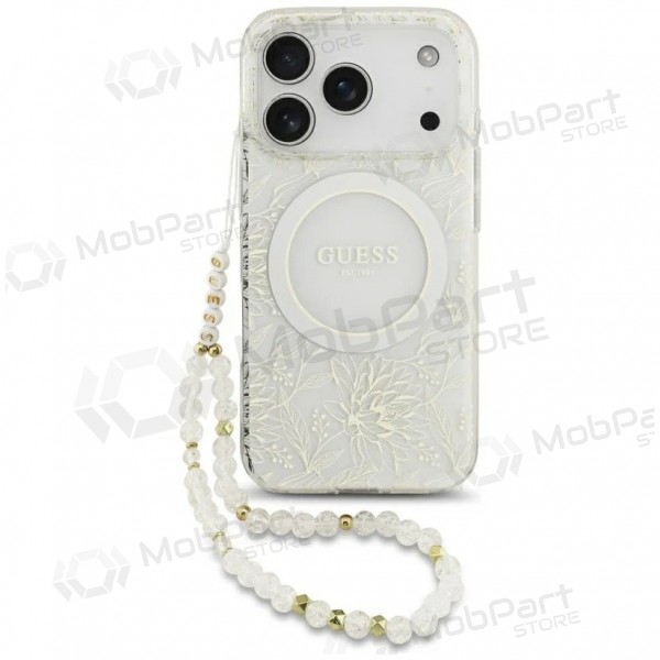Apple iPhone 18 Pro hülle - Guess IML Flowers Allover Strap MagSafe (weiß)