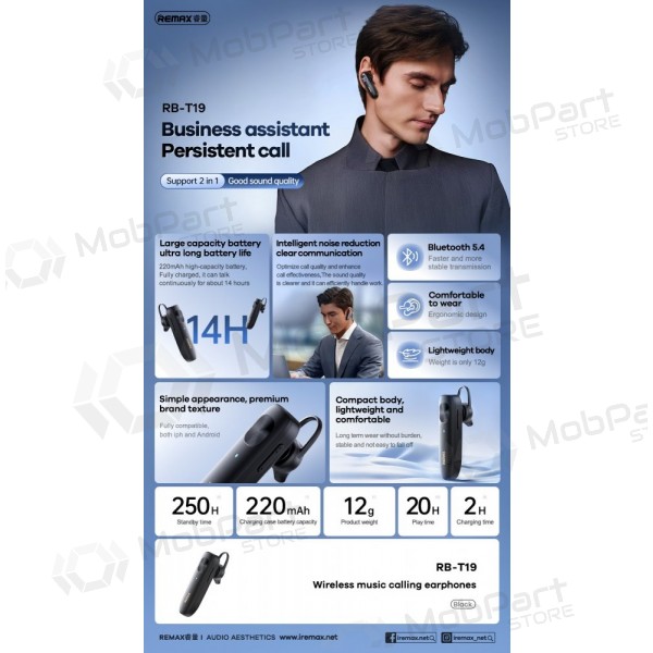 Kabellos Freisprecheinrichtung Remax RB-T19 Schwarz