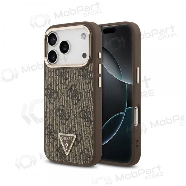 Apple iPhone 18 Pro Max hülle - Guess PU Leather 4G Strass Triangle Logo Gold Frame MagSafe (braun)