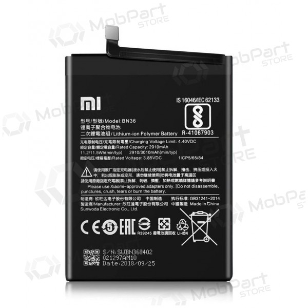 Xiaomi Mi A2, Mi 6X Batterie, akumuliatorius (BN36) (original) Xiaomi Mi A2, Mi 6X Batterie, akumuliatorius (BN36) (original)