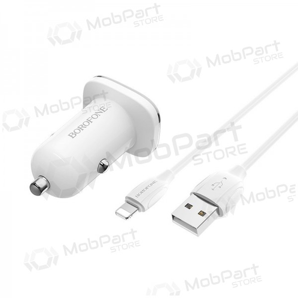 Ladegerät automobilinis Borofone BZ12 USB + Lightning (2.4A) (Weiß)
