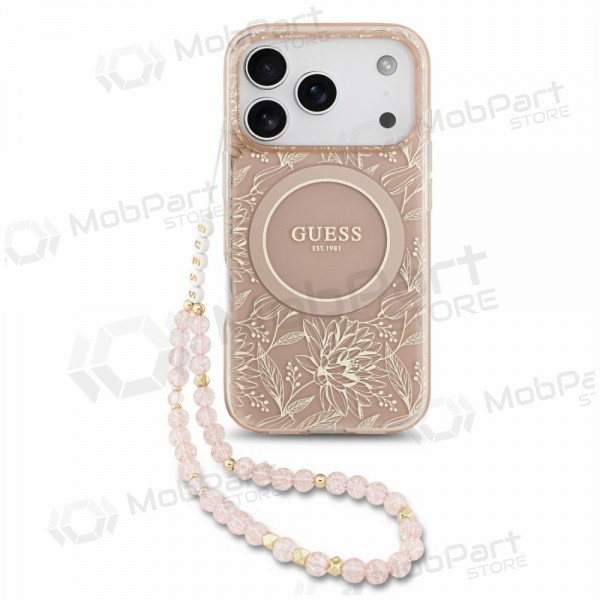 Apple iPhone 18 Pro Max hülle - Guess IML Flowers Allover Strap MagSafe (rosa)