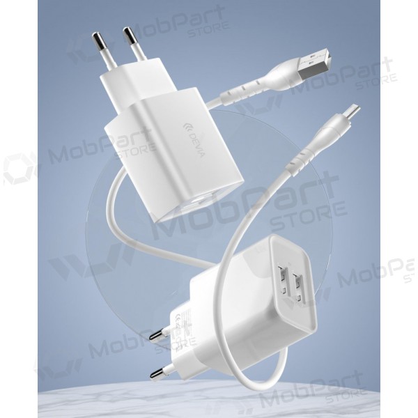 Ladegerät Devia Smart x 2 USB (2.4A) + MicroUSB, (Weiß)