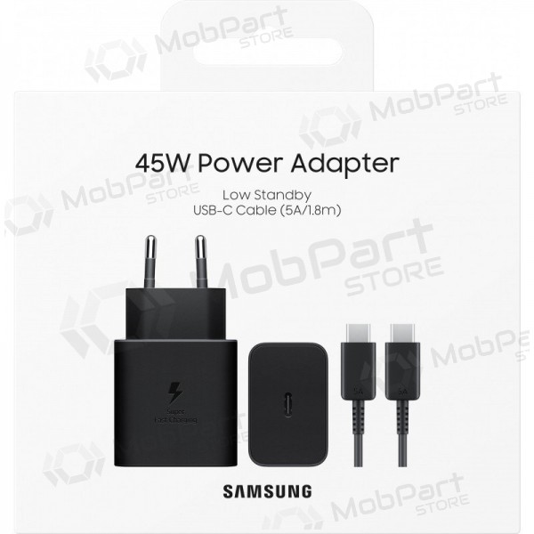 Ladegerät Samsung EP-T4511XBEGEU 45W + USB-C to USB-C Kabel Schwarz