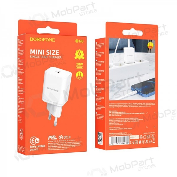Ladegerät buitinis Borofone BN6 Type-C PD+QC3.0 20W, Weiß