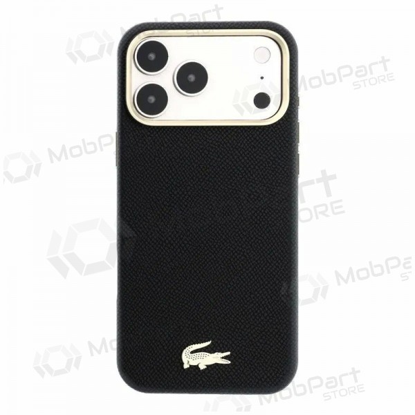 Apple iPhone 18 Pro Hülle - Lacoste PU Leather Champs Elysees Gold Logo MagSafe (schwarz)