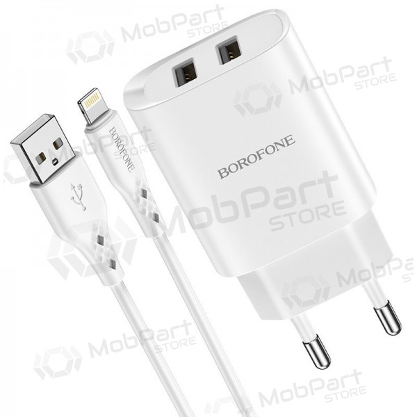 Ladegerät Borofone BN2 2xUSB 2.1A + Lightning (Weiß)