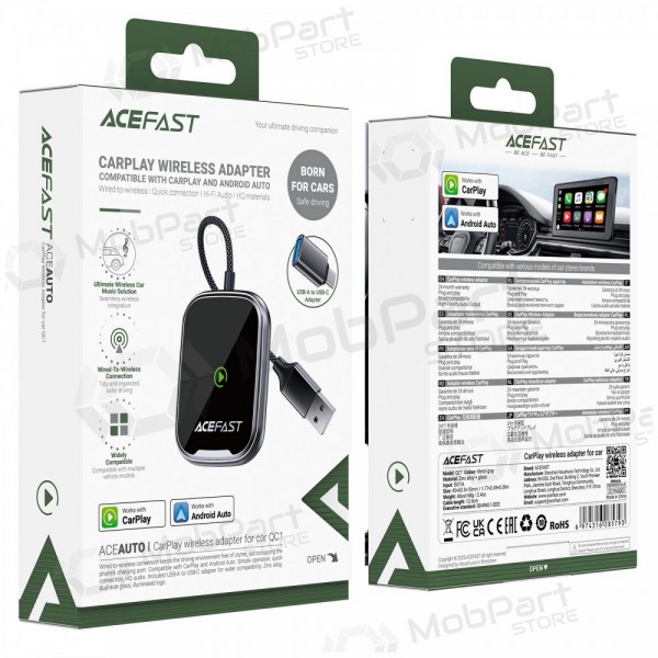 CarPlay Adapter Acefast QC1 kabelloses Android Auto schwarz