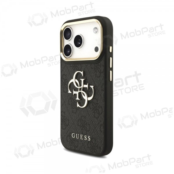 Apple iPhone 18 Pro hülle - Guess PU Leather 4G Metal Logo Gold Frame (schwarz)