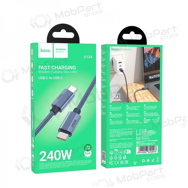 USB-C kabel Hoco U134 USB-C zu USB-C 1.8 m 240 W schwarz