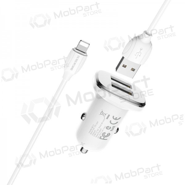 Ladegerät automobilinis Borofone BZ12 USB + Lightning (2.4A) (Weiß)