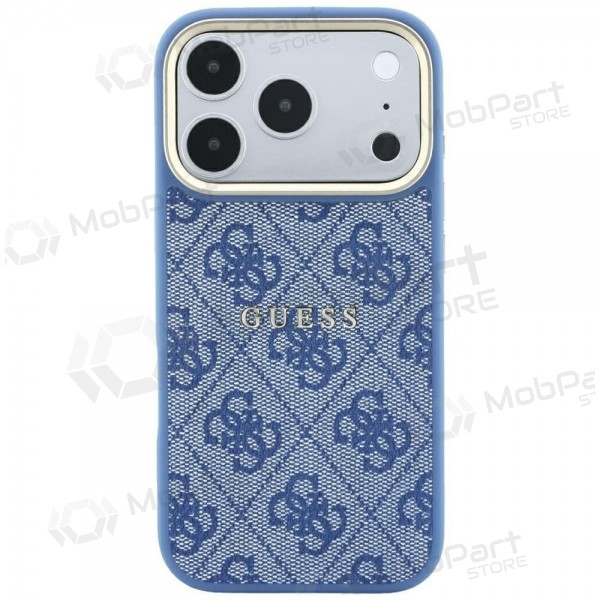 Apple iPhone 18 Pro Hülle - Guess PU Leather 4G Gold Frame Embossed MagSafe (blau)