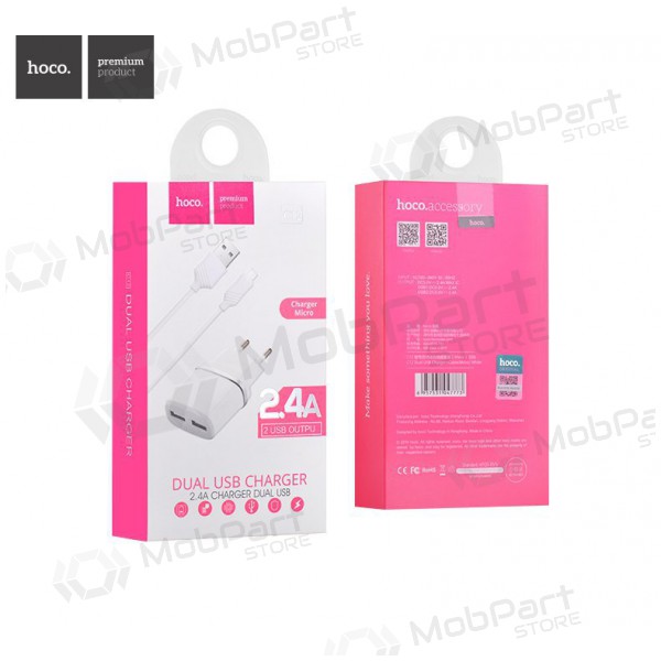 Ladegerät HOCO C12 Smart Dual USB + Lightning Kabel (5V 2.4A) (Weiß)