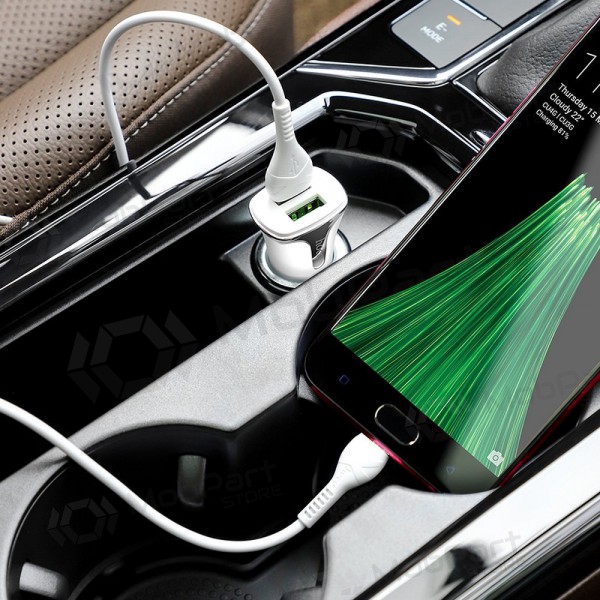 Ladegerät automobilinis Hoco Z31 Quick Charge 3.0 (3.4A) x 2 USB + microUSB (Weiß)