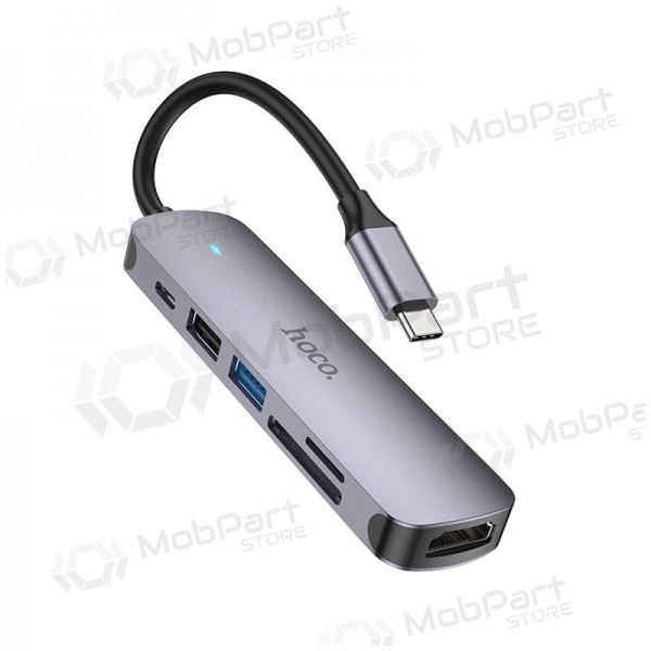 USB-C adapter Hoco HB28 USB-C zu HDMI + USB 3.0 + USB 2.0 + SD + TF + PD grau