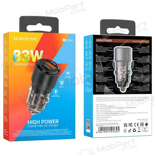Borofone BZ20A 83 W PD QC 3.0 USB-C + USB-A Auto-Ladegerät schwarz